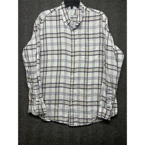 Brooks‎ Brothers Shirt Mens XL Blue Yellow White Plaid Linen MILANO Button Down